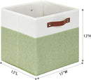 HNZIGE Fabric Cube Storage Bins 13x13 Set of 4 Canvas Storage Baskets for Shelves Collapsible Storage Bins for Organizing Clothes Closet Toy Nursery Cubby(Green&White) by TinyTreasures Baby Boutique