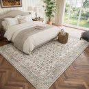 Washable 6x9 Area Rugs for Living Room, Boho Non-Slip Silicone Backing Large Rugs for Bedroom Dining Room Nursery Office, 0.3" Neutral Oriental Throw Carpet with 0.16" Cushioning Pad, Cream/Multi by TinyTreasures Baby Boutique
