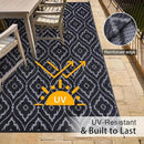OLANLY Outdoor Rug 6x9 ft Waterproof, Outdoor Plastic Straw Rug with Geometric Pattern Clearance, Reversible RV Mat for Patio, Camping, Balcony, Deck, Backyard, Black & Grey by CozyNest Decor