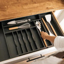 Premium Silverware, Flatware and Utensil Organizer for Kitchen Drawers, Food-Safe Contract Grade, Expandable from 18 to 33 In, Black Bamboo by CozyNest Decor