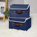 ANMINY 4PCS Storage Bins with Lid PU Leather Handles Storage Boxes PP Plastic Board Decorative Foldable Lidded Cotton Linen Fabric Home Cubes Baskets Closet Organizer Containers - Blue, Small Size by TinyTreasures Baby Boutique
