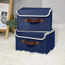 ANMINY 4PCS Storage Bins with Lid PU Leather Handles Storage Boxes PP Plastic Board Decorative Foldable Lidded Cotton Linen Fabric Home Cubes Baskets Closet Organizer Containers - Blue, Small Size by CozyNest Decor