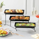 MALACASA 3 Tier Serving Trays for Party, Stoneware Serving Platters and Trays, 12 Inch Tiered Tray Stand, Fruit Tray, Trays for Serving Food, Black Dessert Stand with Collapsible Sturdier Metal Rack by CozyNest Decor