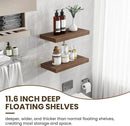 24 Inch Floating Shelves, 12 Inch Deep Floating Shelves for Wall, Floating Shelf with Invisible Brackets, Deep Shelves for Bathroom, Bedroom, Living Room, 2 Pack, Walnut by CozyNest Decor