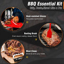 Walfos Silicone BBQ Gloves - Heat Resistant Grilling Gloves Set with Pork Shredder Claws & Brush, Non-Slip Kitchen Silicone Oven Mitt with Protective Cotton Layer, Suit for Indoor & Outdoor, Red by GreenHaven Gardens