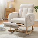 NIOIIKIT Nursery Rocking Chair, Corduroy Upholstered Rocking Chair with Adjustable Footrest, Tufted Rocker Chair with Side Pocket, Glider Rocker for Living Room, Bedroom (Cream Casual) by TinyTreasures Baby Boutique