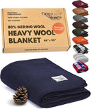 Woolly Mammoth Woolen Company Merino Wool Camping Blanket - 66 x 90 in - Navy Blue - Heavyweight Insulated Outdoor Throw Blanket for Camping & Hiking & Backpacking by CozyNest Decor