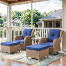 5 Pieces Patio Furniture Sets Wicker Outdoor Furniture, Rattan Patio Swivel Glider Chairs with 2 Ottoman and Glass Side Table, Yellow by GreenHaven Gardens