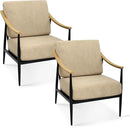 Modern Accent Chairs Set of 2 for Living Room Bedroom Mid Century Arm Chairs Upholstered Office Accent Chairs Comfy Waiting Room Chairs with Metal Frame, Khaki by CozyNest Decor