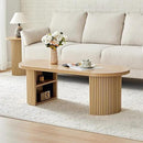 Oval Fluted Coffee Table, 47" Farmhouse Wood Coffee Table Mid Century Modern Center Table Boho Living Room Tables for Living Room Office,Natural by CozyNest Decor
