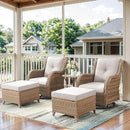 5 Pieces Patio Furniture Sets Wicker Outdoor Furniture, Rattan Patio Swivel Glider Chairs with 2 Ottoman and Glass Side Table, Yellow Wicker by GreenHaven Gardens