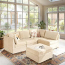Modular Sectional Sofa, 130.7" L Shaped Couch Set for Living Room, 4-Seater Comfy Cloud Couches with Movable Ottoman, DIY Combination, Plush Corduroy, Beige by CozyNest Decor
