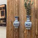 Set of Two Blue and White Porcelain Wall Vases for Flowers – Handmade Chinoiserie Ceramic Wall Mounted Flower Vase, Decorative Hanging Vases for Living Room, Bookshelf & Indoor Décor by CozyNest Decor