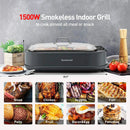 Indoor Smokeless Grill, Techwood 1500W Electric BBQ Grill with Temperature Control, Korean Grill Removable Grill & Griddle Plates, Tempered Glass Lid by GreenHaven Gardens