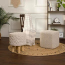 REDEARTH Square Pouf Ottoman Foot Stool - Hand Knitted Bean Bag - Cord Boho Pouffe - Accent Poof for Living Room - Nursery - Bedroom - Kids Bedroom - Patio - 100% Cotton (16" x 16" x 16") - Ivory by CozyNest Decor