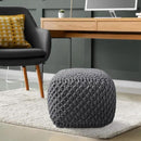 Casafield Square Pouf Ottoman, Dark Gray 18.5" W x 18.5" D x 14.5" H Cotton Knit Foot Stool - Boho Floor Pouffe for Living Room, Bedroom, Home Office by CozyNest Decor