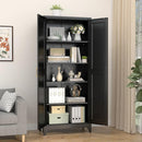 Kitchen Pantry Cabinet,75”Black Metal Storage Cabinets with Doors and 4 Adjustable Shelves,Kitchen Cabinet with 2 Gold Handles,Tall Cabinet for Livingroom, Bathroom by CozyNest Decor
