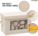 Citylife 3 Pack Storage Bins with Lids, Fabric Foldable Storage Bins with Soft Cord Handles, Canvas Storage Bin with Lid for Organizing Clothes, Blankets and Books, Beige by CozyNest Decor
