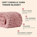 L'AGRATY Chunky Knit Blanket Throw: 72''x84'' Chenille Chunky Knitted Throw Blanket for Bed Couch - Handmade Thick Big Cable Knit Blanket - Large Chunky Crochet Blanket for Home Decor(Rose Pink) by CozyNest Decor