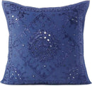 Eyes of India Embroidered Decorative Boho Throw Pillow Cover with Mirrors, Handmade Bohemian Accent Cushion Case for Sofa Couch Bedroom Living Room (Blue, 16" x 16") by CozyNest Decor