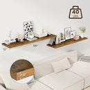 55" Floating Shelves for Wall, 12" Deep Slim Rustic Brown Floating Shelves, Wall-Mounted Shelves for Bedroom, Living Room, Kitchen, Bathroom - Set of 2 by CozyNest Decor