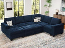 Belffin Modular Sectional Sleeper Sofa with Pull Out Bed U Shaped Sectional Sofa Couch with Storage Ottoman Velvet Covertible 7-Seater Sofa for Living Room Blue by CozyNest Decor