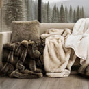 Luxury Faux Fur Throw Blanket, Soft Fluffy Faux Mink Blankets for Bed, Couch, Sofa, Thick Cozy Plush Warm Fur Throws with Reversible Velvet, Ombré Sable Brown, 50"x60" by CozyNest Decor