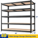 REIBII 48" W Garage Shelving Heavy Duty, 3000LBS Storage Shelves, 5-Tier Adjustable Metal Shelving, Garage Shelves Sturdy Industrial Shelf, Easy Assemble, 72" H x 48" W x 18" D by GreenHaven Gardens