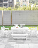 HDPE Outdoor Dining Set of 6, Patio Dining Table Set with 4 Chairs and 1 Bench, 6 Pieces HDPE Dining Set with Umbrella Hole, Outdoor Furniture Sets for Deck, Poolside, Garden, Pearl by CozyNest Decor