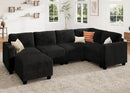 HONBAY Plush Corduroy Sectional Couch with 6 Seaters U-Shaped Modular Sectional Sofa with Storage Sectional Couches for Living Room, Black by CozyNest Decor