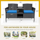 Flamaker Outdoor Furniture Patio Loveseat Wicker 2-Seat with Built-in Table and Cushions Rattan Porch Chairs Bench for Balcony, Lawn, Backyard (Blue) by CozyNest Decor