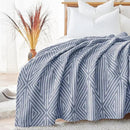 JINCHAN Boho 100% Cotton Blanket Muslin Twin Size 60x80 Inches Lightweight 3-Layer Geometric Triangle Striped Pattern Reversible Quilt Throw Soft Breathable Comfy All Seasons for Couch Bed Decor, Blue by CozyNest Decor