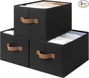 StorageWorks Storage Baskets for Shelves, Foldable Fabric Closet Storage Bins with Handles, Clothes Organizer Laundry Baskets, Black, 3-Pack, Large by TinyTreasures Baby Boutique
