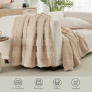 Amélie Home Luxury Striped Faux Fur Throw Blanket for Couch, Embossed Split Fur Cozy Fuzzy Fluffy Luxurious Soft Plush Sofa Chair Bed Gift Blankets for Women Men Wife Friend, 88"x90", Beige by CozyNest Decor