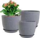 12/10/9 inch Large Plant Pots, 3 Pack Modern Decorative Plastic Planters with Drainage Holes and Saucer for House Garden Plants, Flower Pots for Indoor Outdoor Plants, Speckled Grey by GreenHaven Gardens