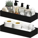 Kitchen Drawer Organizer Bins, Stackable Bamboo Drawer Organizer for Silverware, 2 Pcs Toilet Paper Basket Holder, Wood Bathroom Tray Countertop, Toilet Tank Tray Black 15" x 6" x 2.5" by CozyNest Decor
