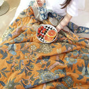 Boho Muslin Blanket for Adults 4-Layer Gauze 80 x 90 Inches Soft Cozy 100% Cotton Summer Cooling Blanket Floral Decor for Sofa Bed Coverlet Both Sides (Flowr Branch Orange, 80 x 90 in) by CozyNest Decor