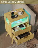Nightstand with Charging Station and LED Lights,Modern Bedside Table with 2 Storage Drawer and Open Wood Shelf, for Bedroom and Small Spaces,Night Stand with Solid Wood Legs (Yellow Oak) by CozyNest Decor