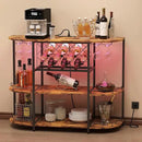 Wine Cabinet Bar Cart Table with Power Socket and LED Light, Three Tiers Coffee Bar Table Wine Rack Liqour Bar with Large Storage for Home Kitchen (Retro Brown) by CozyNest Decor