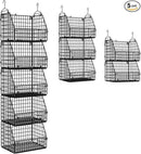 Stackable Wire Storage Baskets for Kitchen Closet Pantry, Hanging Closet Organizers Storage Shelves Organization, Wall Mount Metal Basket Bins, Clothing Vegetable & Fruit Organizer 5 pcs by CozyNest Decor