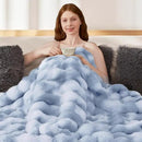 Touchat Luxury 1000GSM Faux Rabbit Fur Throw Blanket, Super Heavy Warm Cozy Grey Blankets for Couch Bed Sofa, Ruched Plush Fuzzy Elegant Soft Reversible Mink Blanket for Living Room Bedroom, Blue by CozyNest Decor