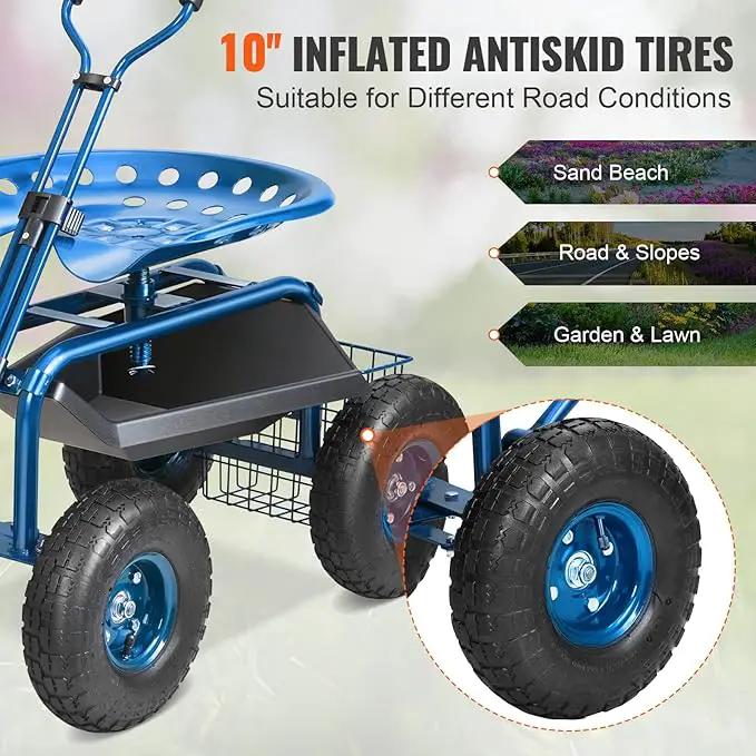 VEVOR Rolling Garden Work Seat with Wheels, Gardening Stool for Planting, 360 Degree Swivel Seat, Garden Scooter with Steering Handle & Tool Tray, Garden Chair for Outdoor, Patio and Yard, Blue, photo 5 of 8