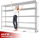 REIBII 69.8" W Storage Shelves 1510LBS Wire Shelving Unit 5 Tier Metal Shelving for Storage Rack Shelves Adjustable Heavy Duty Garage Shelf Pantry Shelves Kitchen Shelving,69.8"Wx15.8"Dx72.4"H,Chrome by CozyNest Decor