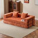 Convertible Sleeper Sofa Bed, Compression Folding Sofa with Pillow, No Assembly Required, Shape Frame, Floor Sofas Lounge Couch for Living Room, Bedroom, Small Spaces (Chenille, 77''W, Orange) by CozyNest Decor
