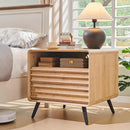 RedLemon 24" Nightstand Set of 2 with Charger Station, Mid Century Modern Fluted End Table with 2 Drawers, Wooden Side Table with Open Cubby Storage for Living Room, Bedroom, Office(Natural Oak) by CozyNest Decor