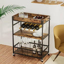 Bar Cart Serving Wine 3 Tier Home Rolling Rack with Wheels Mobile Kitchen Industrial Vintage Style Wood Metal Serving Trolley Serving Cart,Glass Holder Bar Cabinet by CozyNest Decor