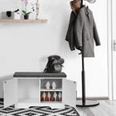 2-Tier Storage Bench, Shoe Bench with Padded Seat Cushion, Entryway Bench with 2 Barn Doors, Adjustable Shelf, 13.8" D x 27.6" W x 17.7" H, for Entryway, Living Room, Bedroom, White by CozyNest Decor