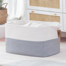 COMFY-HOMI Large Rectangle Laundry Storage Basket | Cotton Rope Woven, Organizing with Handle | Dirty Cloth & Baby Shower Basket | 22x15x12' - White/Grey by TinyTreasures Baby Boutique