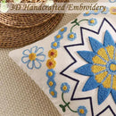 Embroidered Throw Pillow Cover 18x18 Classic Boho Floral Pattern Pillows Cover Outdoor Decorative Pillowcase,Durable Cozy Textured Cushion Case for Sofa Couch Bed Living Room,Blue Orange by CozyNest Decor