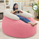HABUTWAY Bean Bag Chair with U-Shaped Pillow for Adult and Kids Big BeanBag Chair with Filling Ultra Soft Teddy Fleece Couch Chair with Washable Cover for Living Room Bedroom Office, Beige-Light Pink by CozyNest Decor